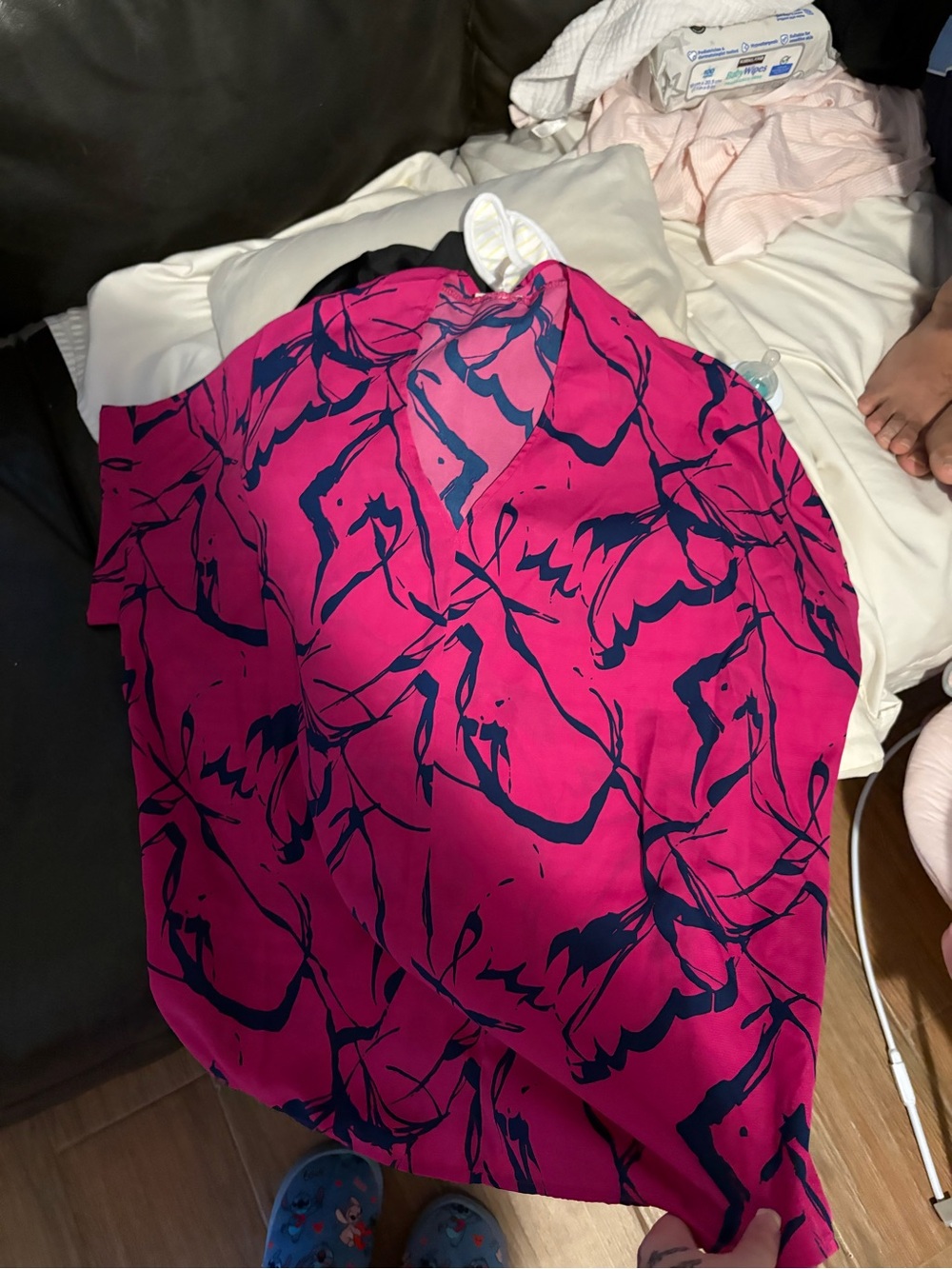Bright Pink & Navy Abstract Print Dress